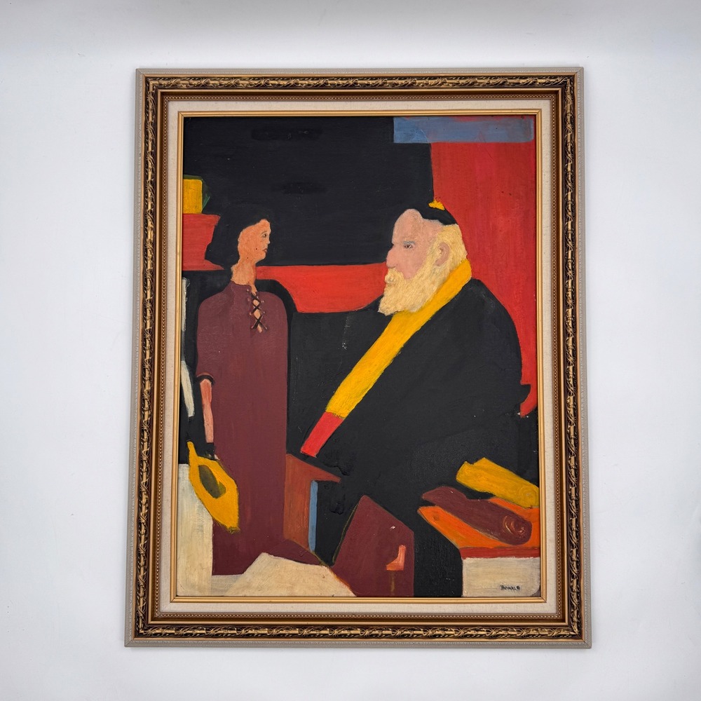Vintage Modernist Figural Oil Painting Signed Framed Expressionist Portrait